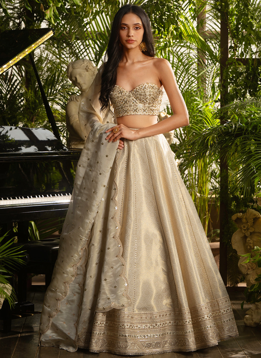 Gold Embroidered Viscose Brocade Lehenga