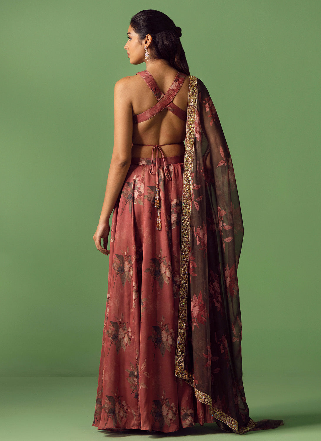 Rust Multicolor Floral Printed Sharara