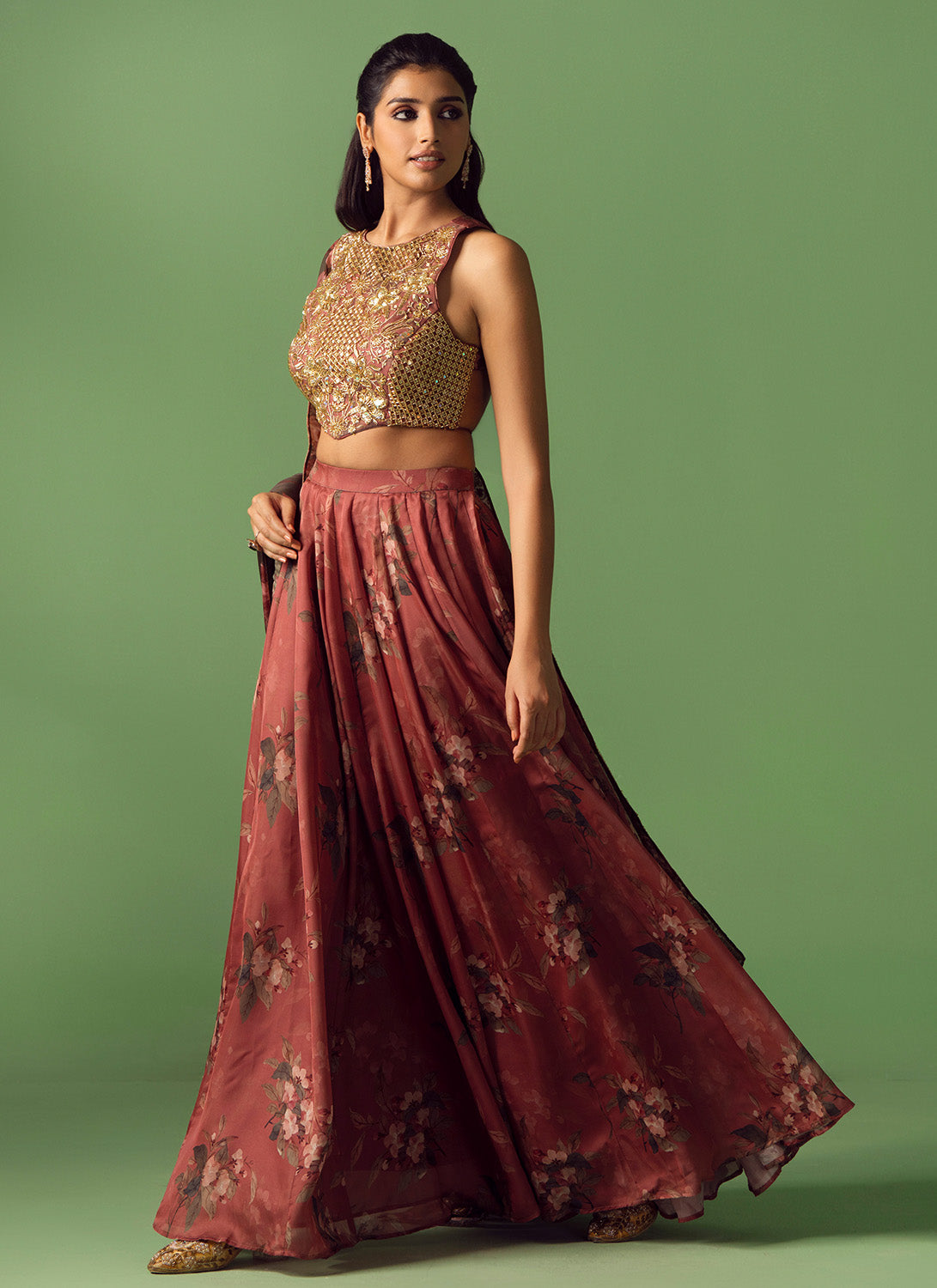 Rust Multicolor Floral Printed Sharara