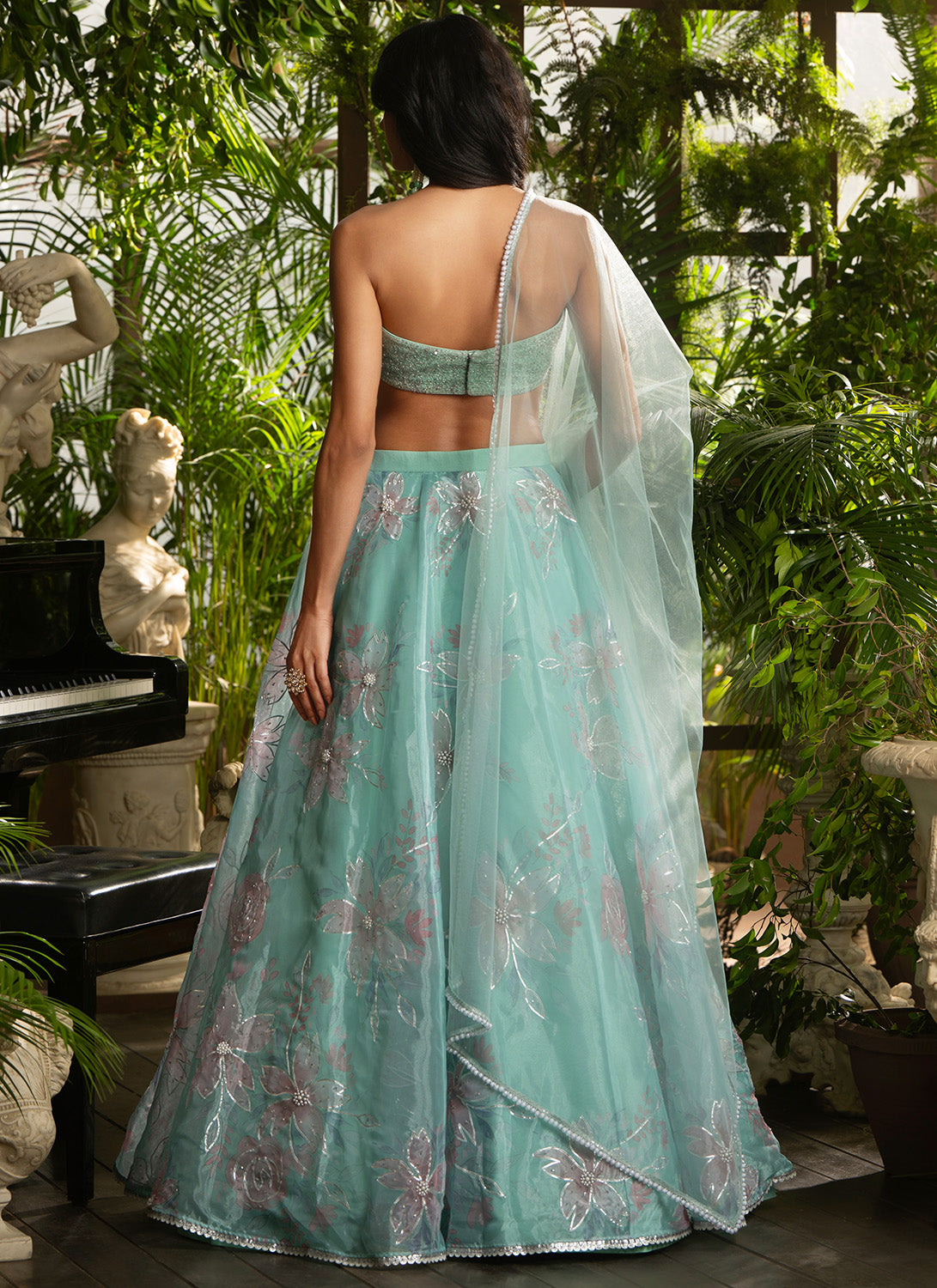Mint Embroidered Net Lehenga