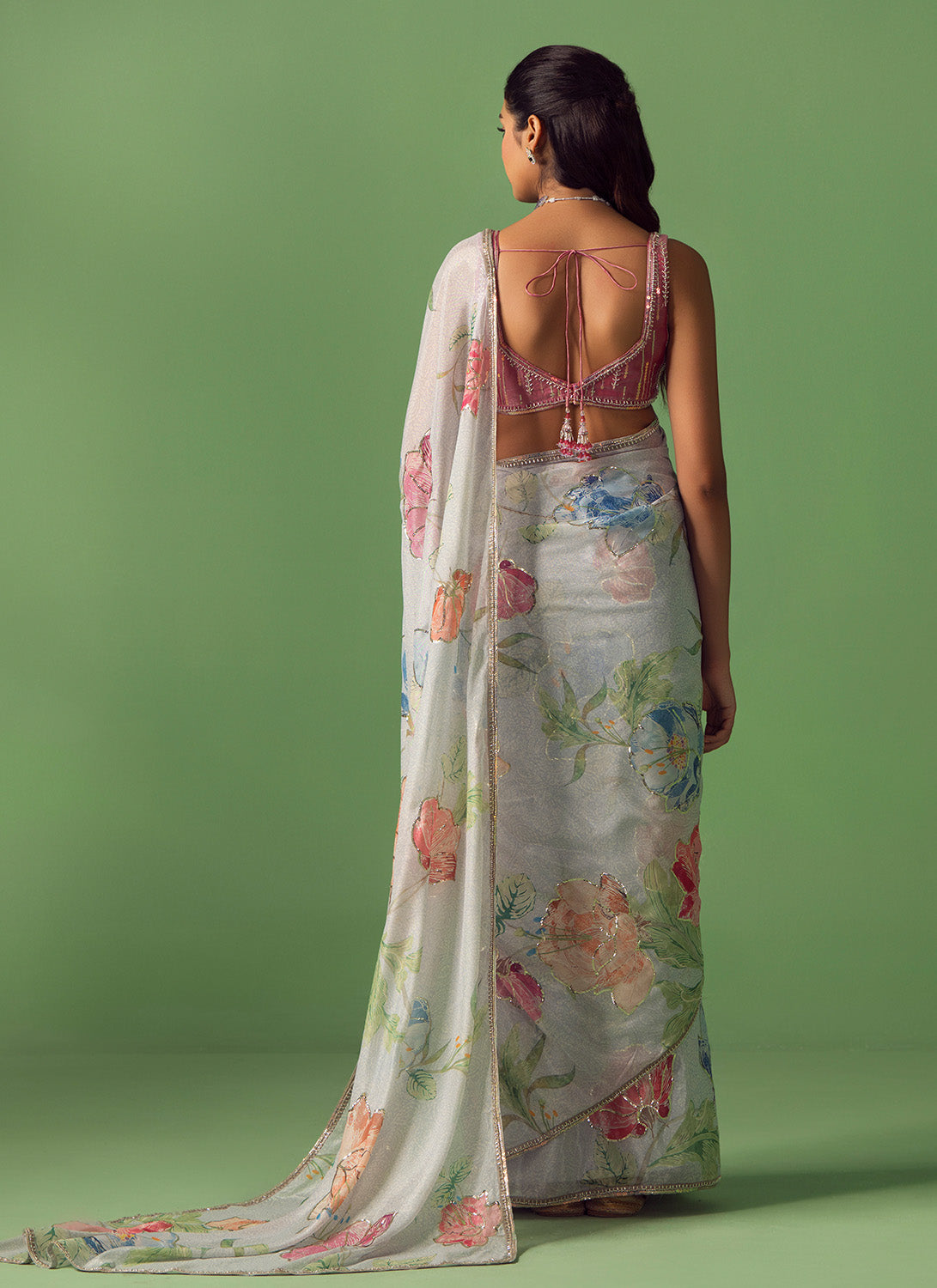 Soft Blue Multicolor Floral Printed Saree