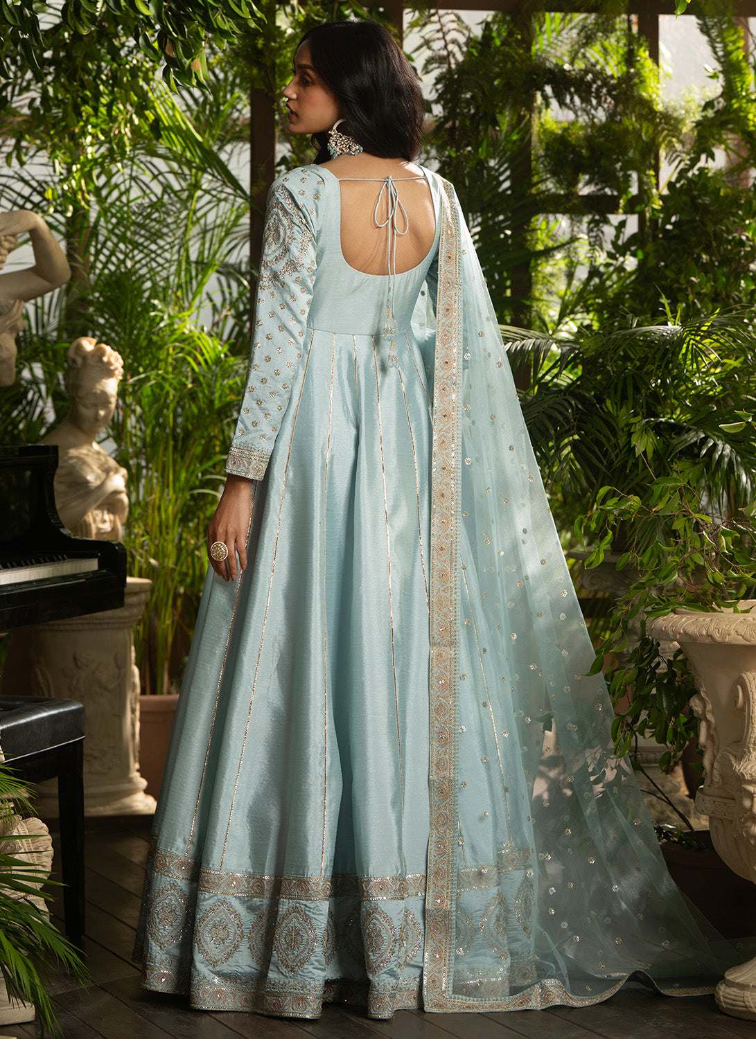 Sky Blue Embroidered Silk Anarkali