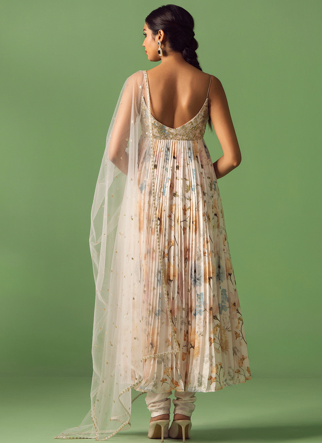 Off White Multicolor Floral Printed Anarkali