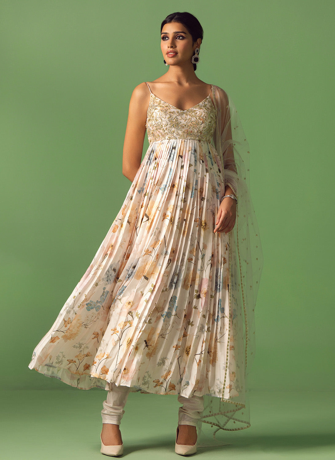 Off White Multicolor Floral Printed Anarkali