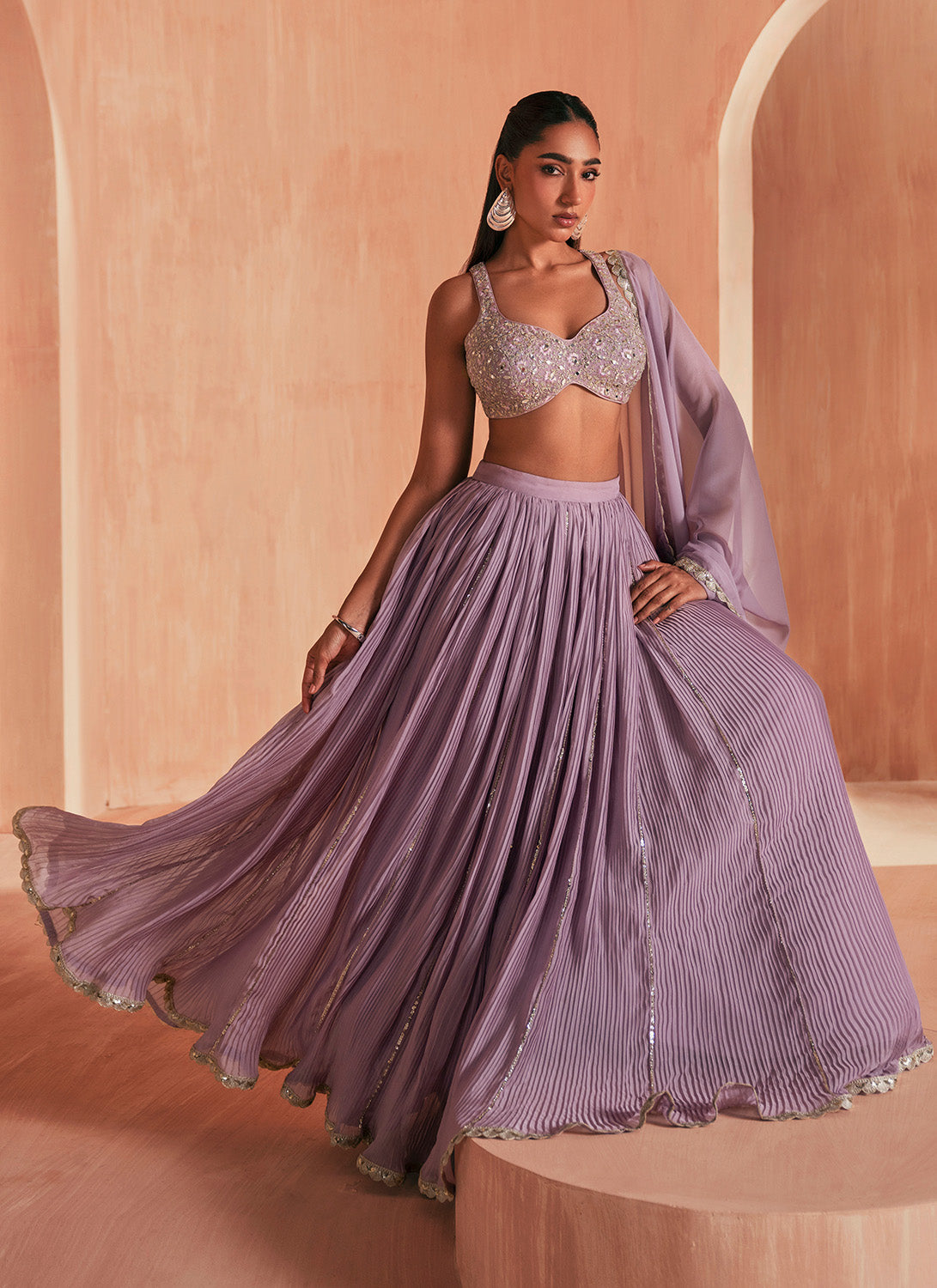 Lavender Embroidered Organza Lehenga
