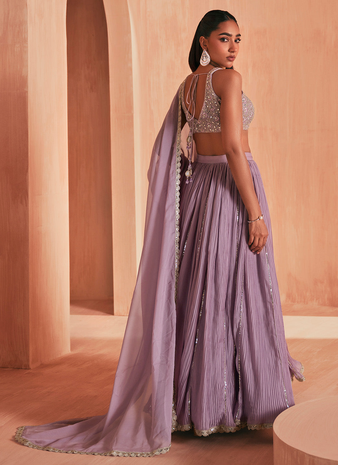 Lavender Embroidered Organza Lehenga