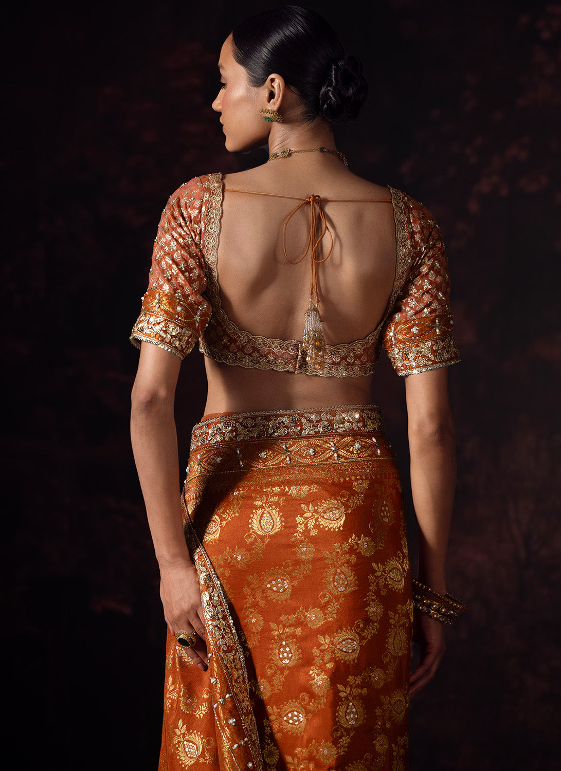 Deep Mustard Embroidered Silk Saree