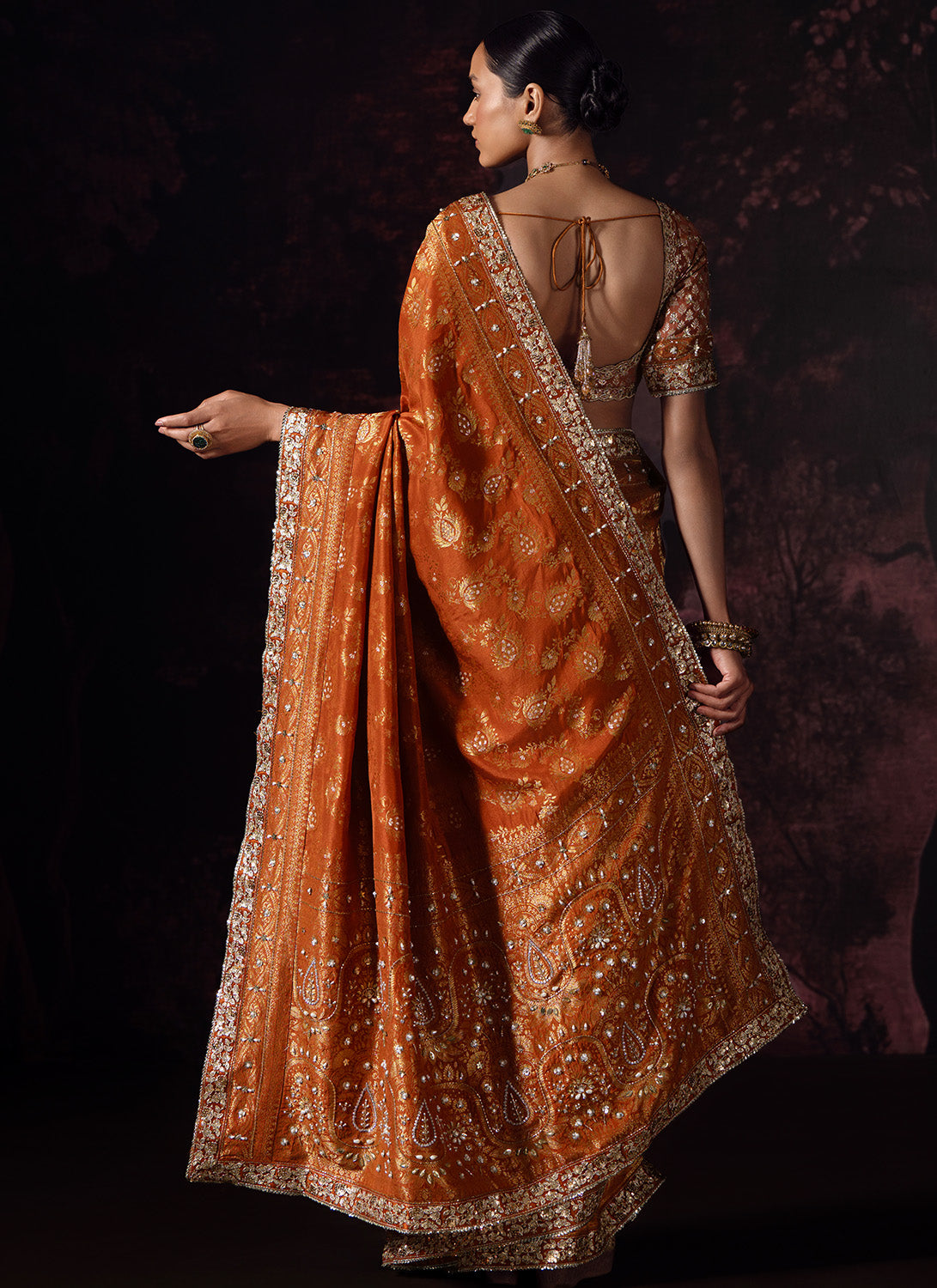 Deep Mustard Embroidered Silk Saree