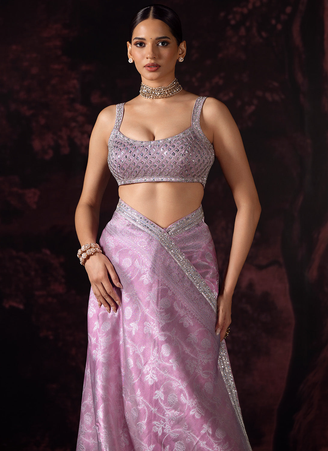 Pink Embroidered Tissue Saree