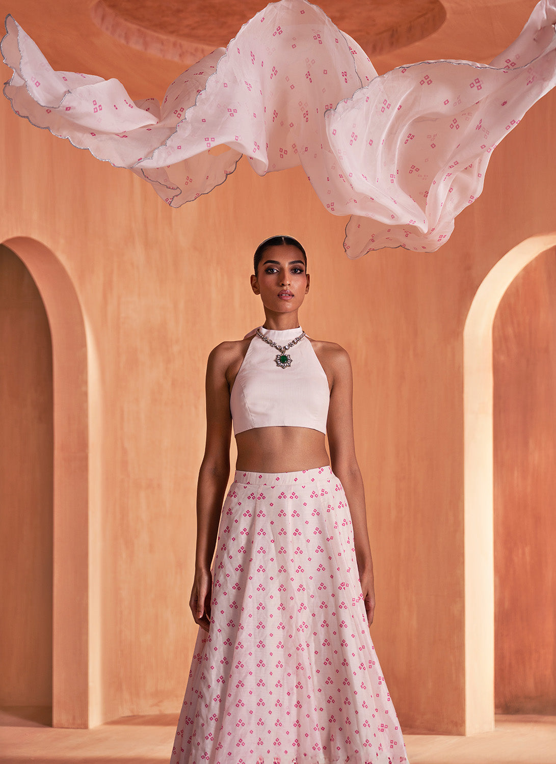 Ivory Bandhani Print Lehenga