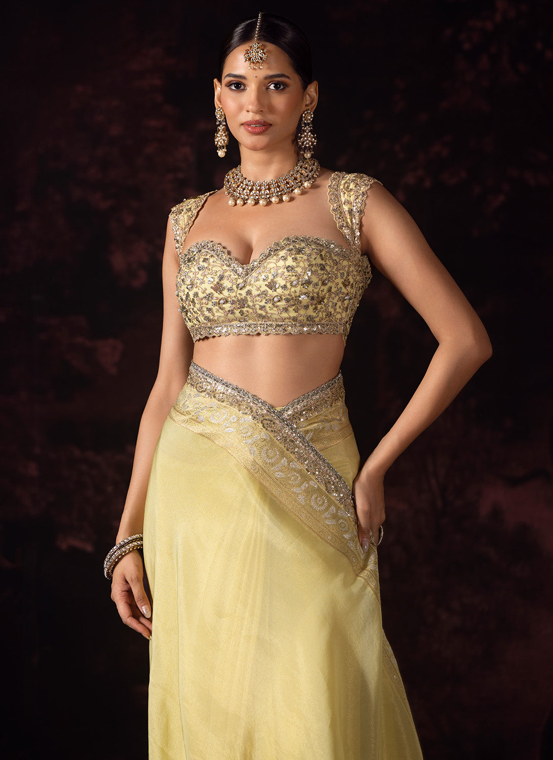 Yellow Embroidered Tissue Saree