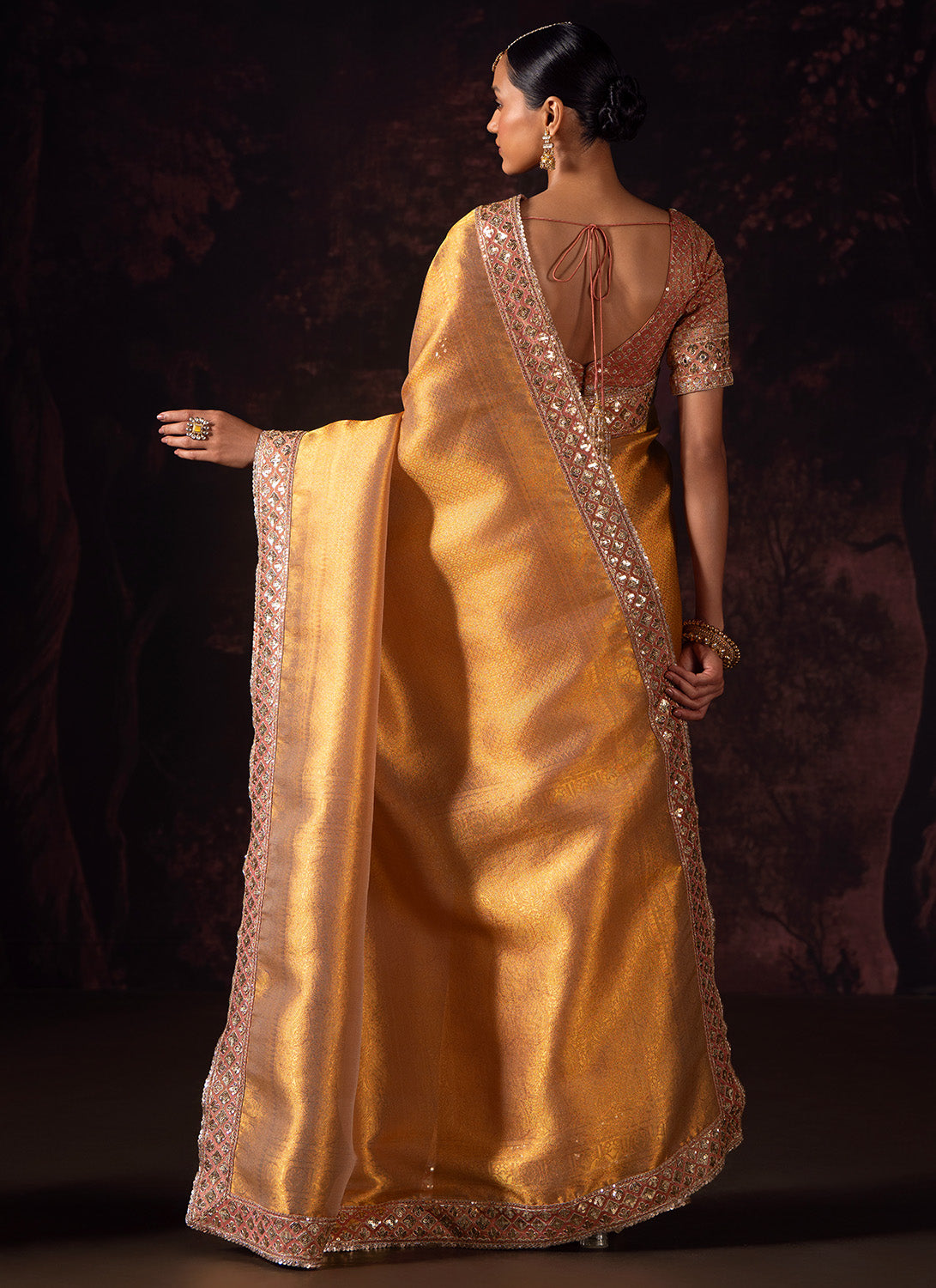 Golden Yellow Embroidered Tissue Saree