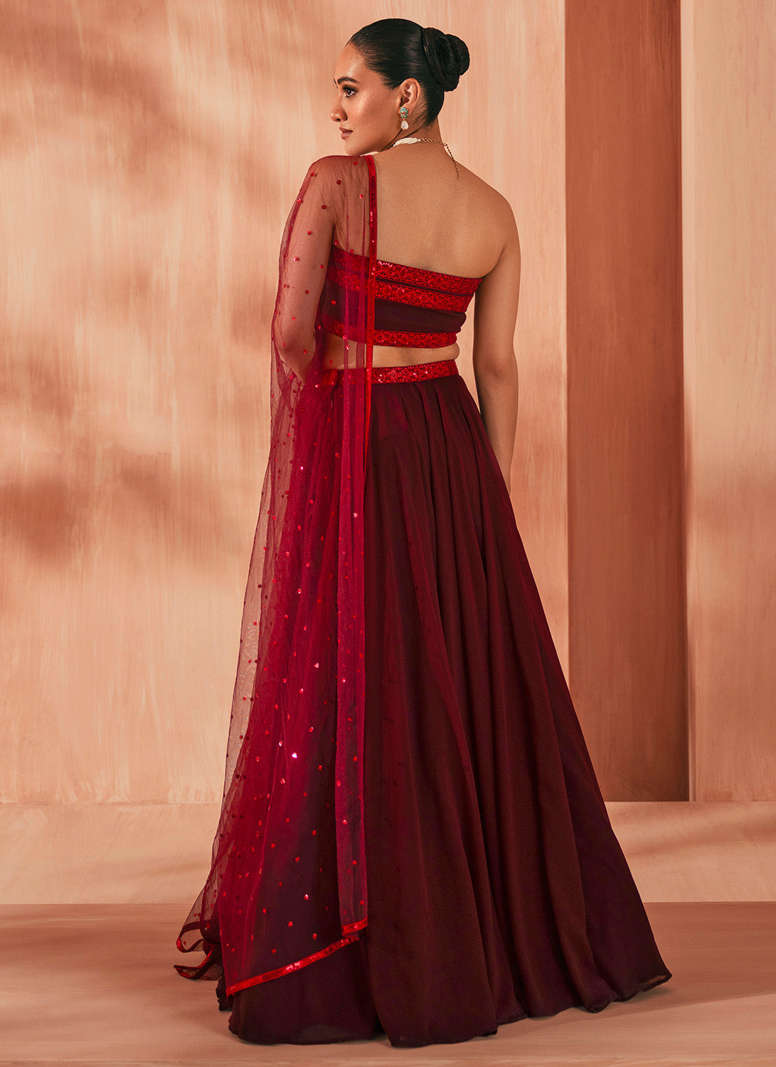 Maroon Embroidered Georgette Lehenga