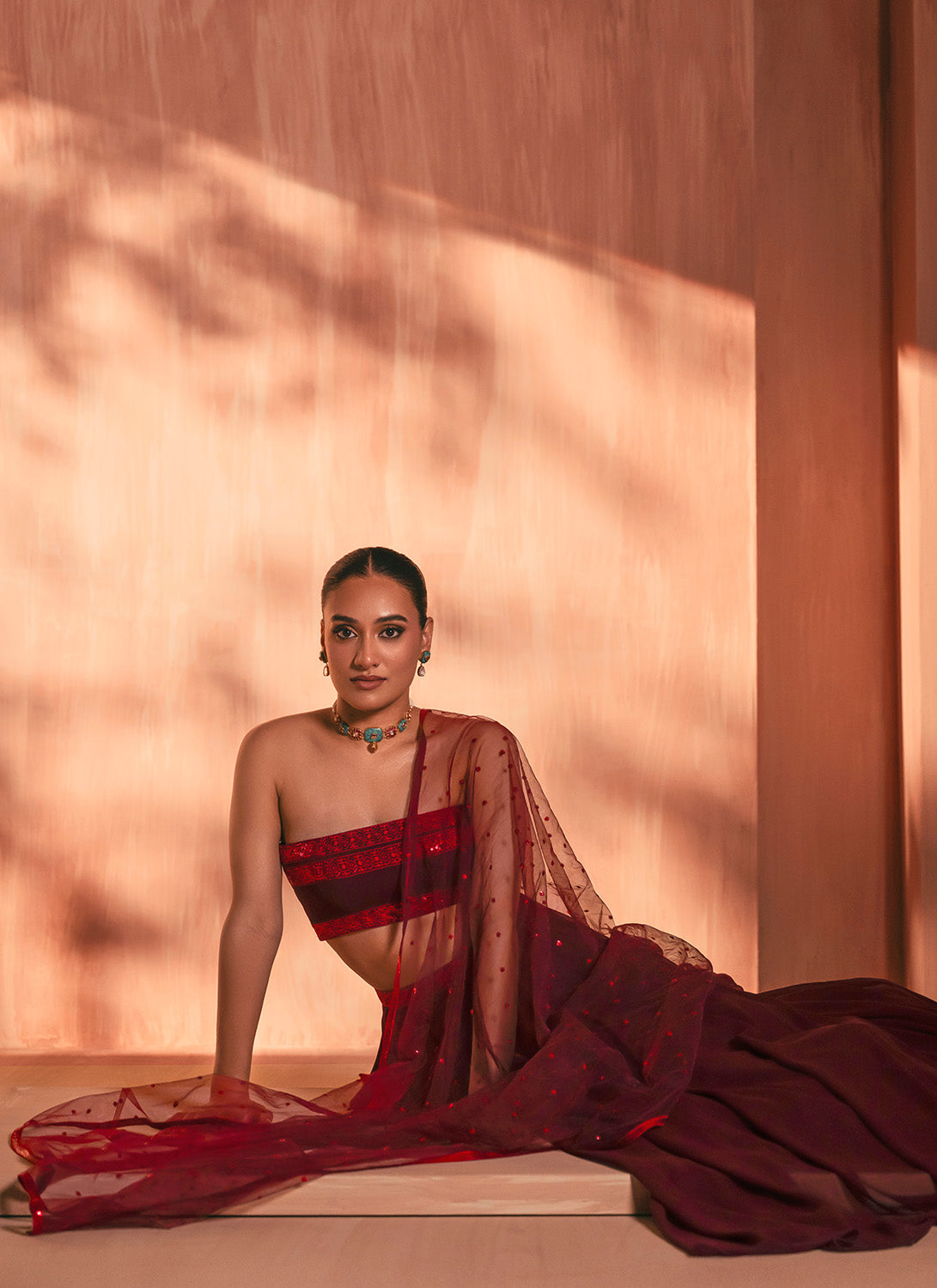 Maroon Embroidered Georgette Lehenga