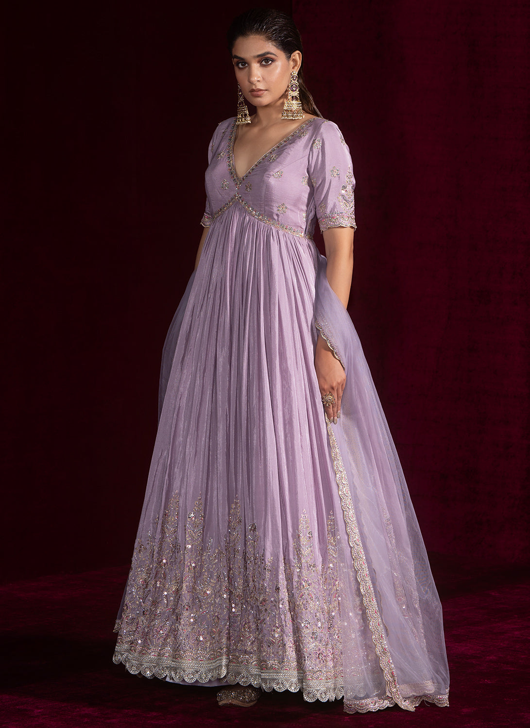 Lavender Embroidered Crepe Anarkali