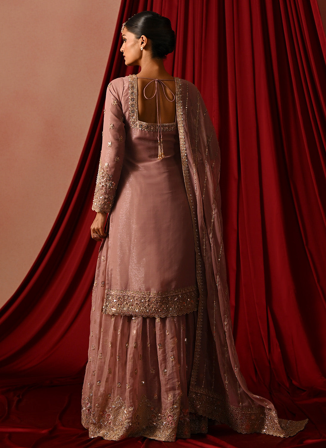 Lavender Embroidered Tissue Sharara Suit