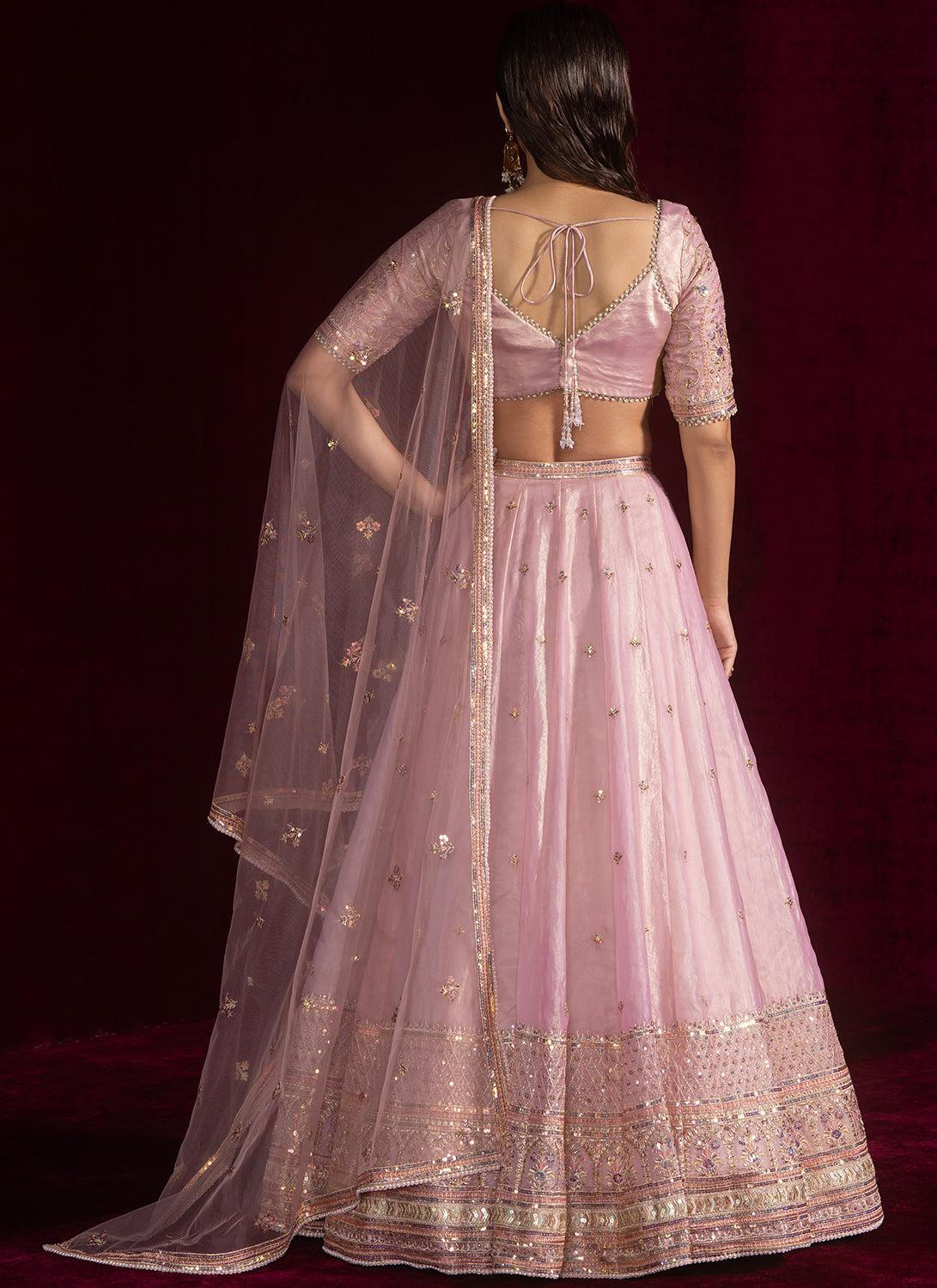 Light Pink Embroidered Silk Lehenga