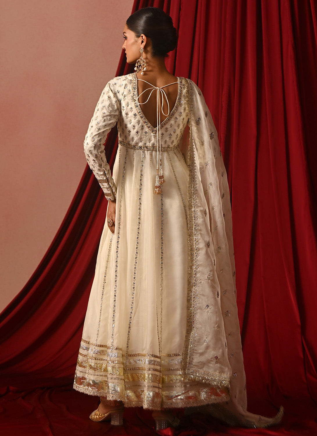 White Embroidered Silk Anarkali