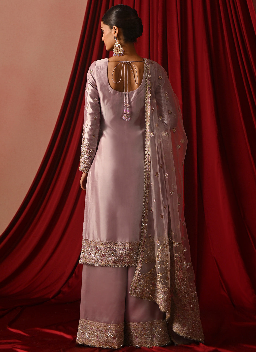 Lavender Embroidered Silk Palazzo Suit