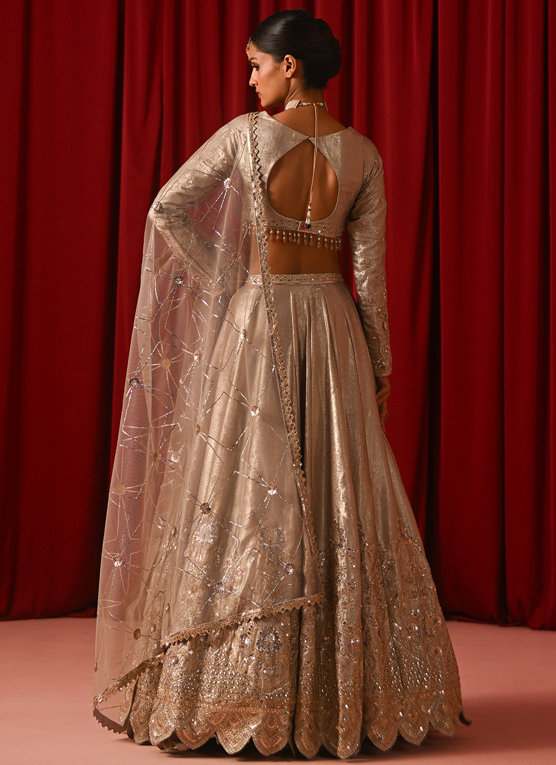 Champagne Gold Metallic Embroidered Lehenga