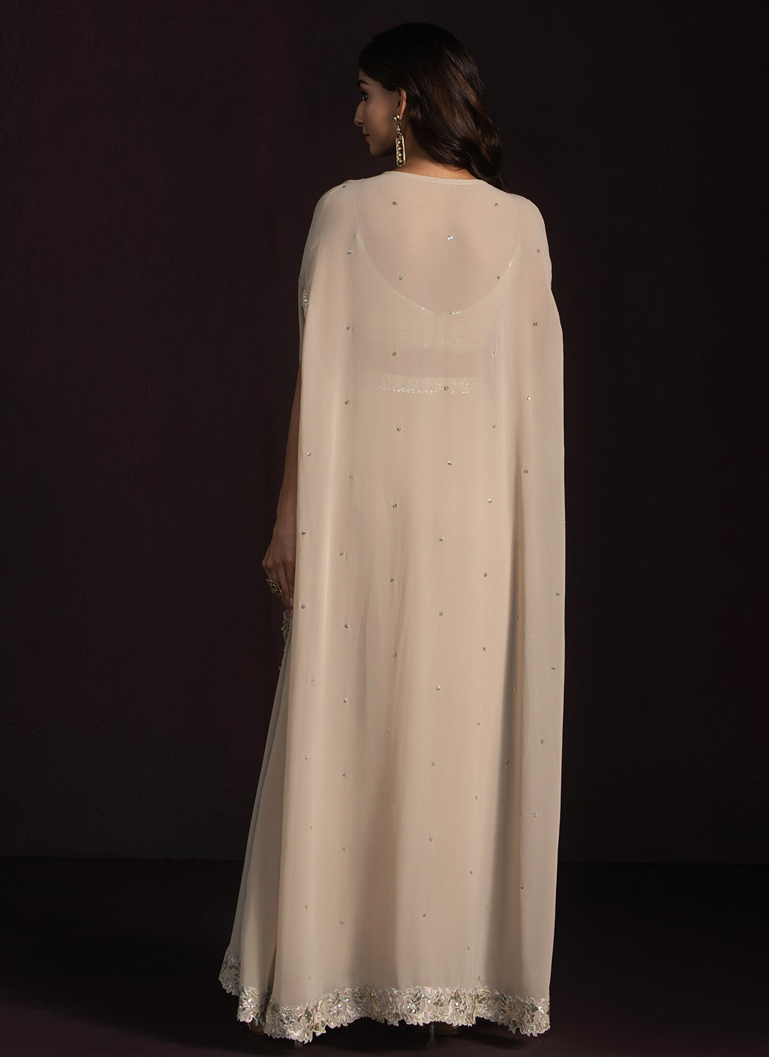 Beige Embroidered Georgette Dhoti Style Set