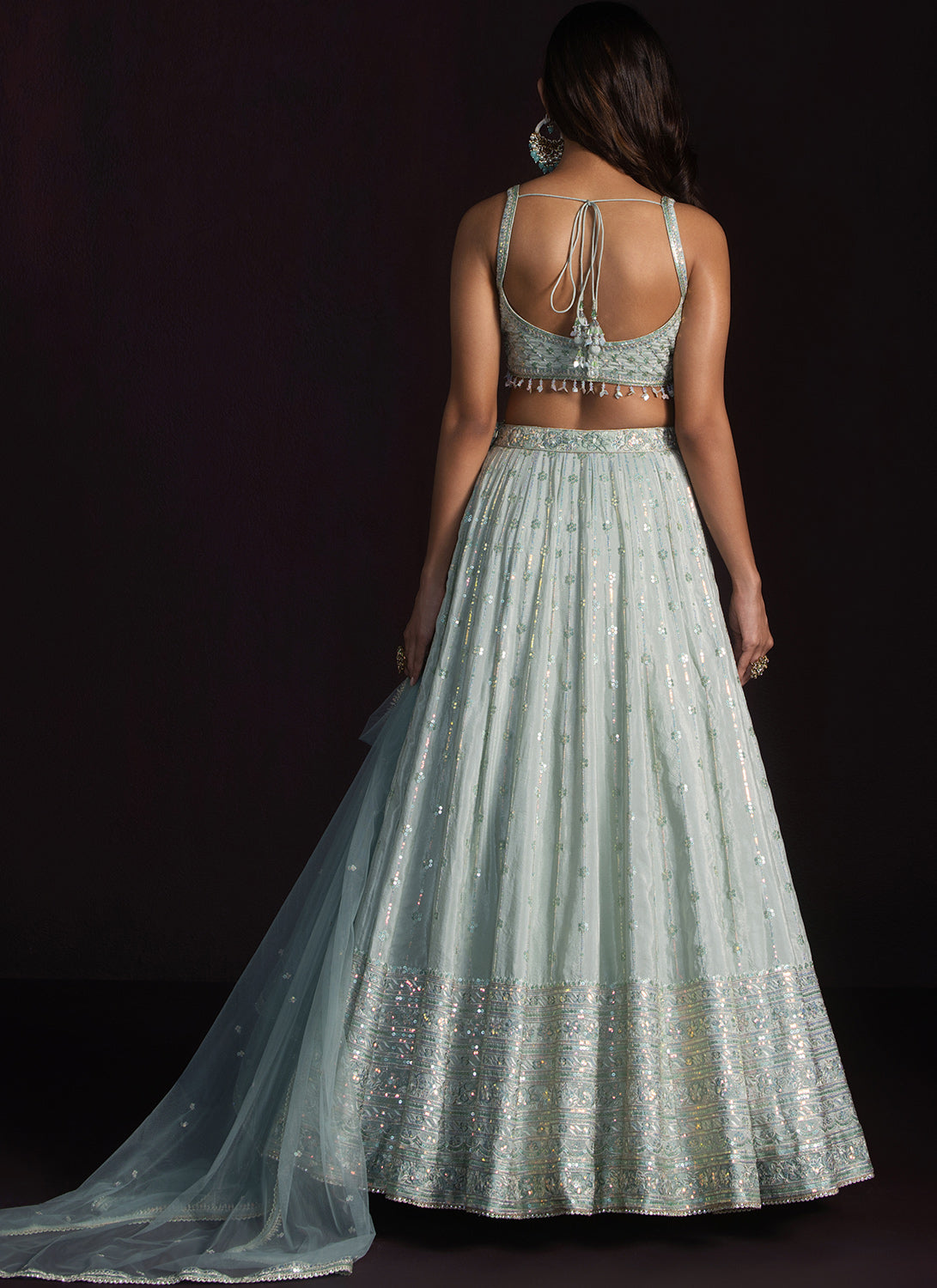 Soft Mint Embroidered Crepe Lehenga