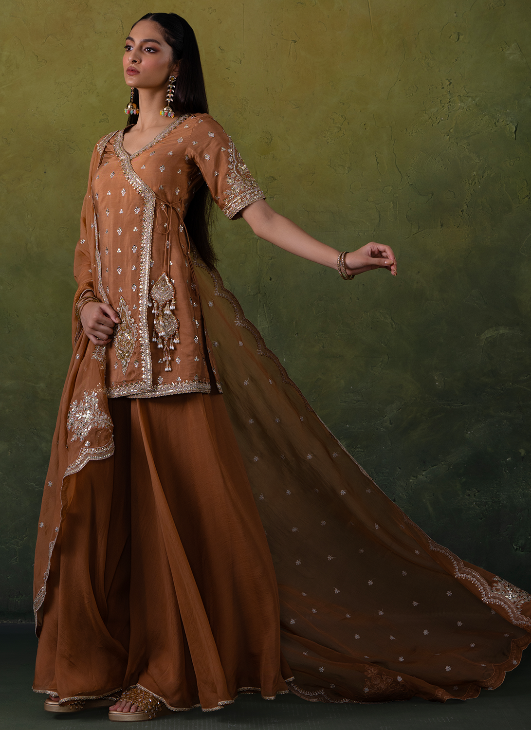 Dusty Rust Embroidered Viscose Silk Sharara