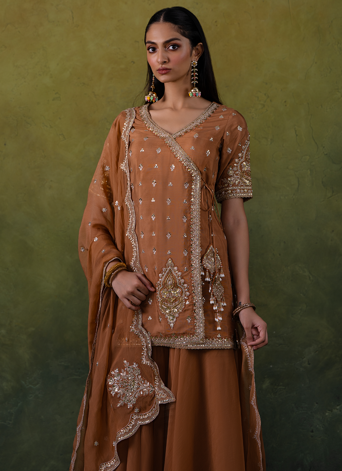 Dusty Rust Embroidered Viscose Silk Sharara