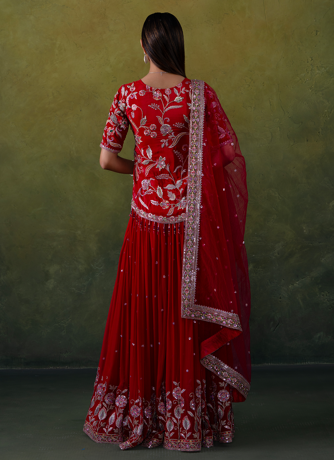 Pink Embroidered Crepe Sharara Suit