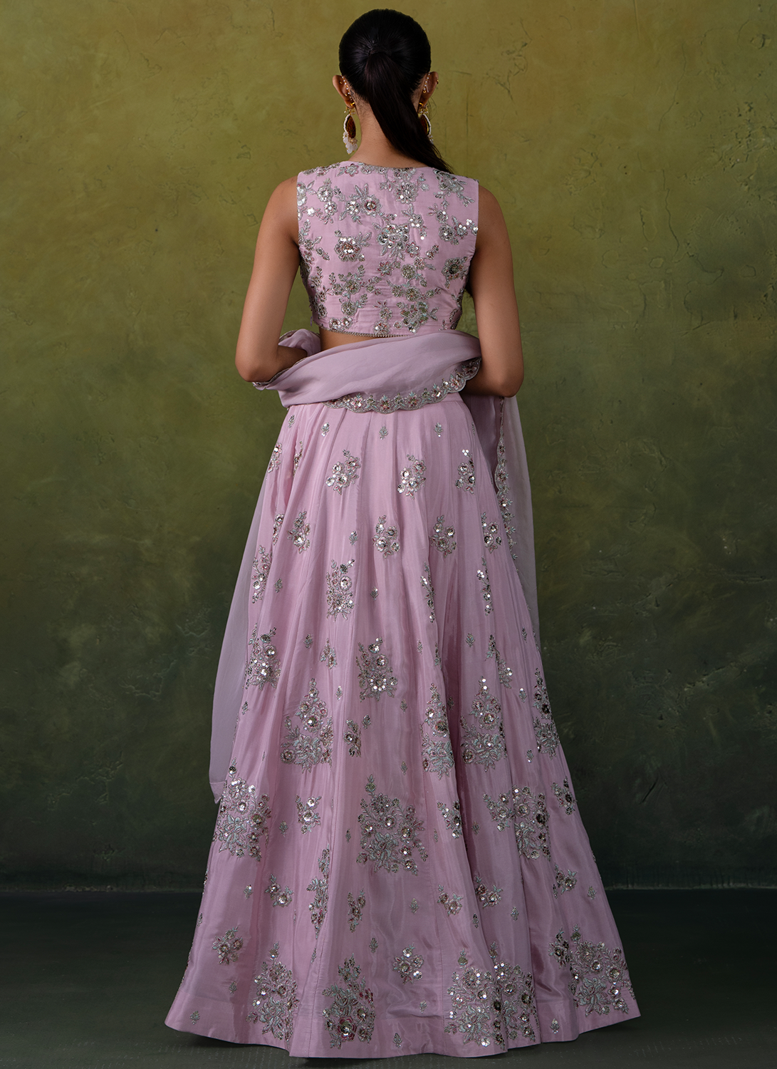 Light Pink Embroidered Viscose Silk Lehenga