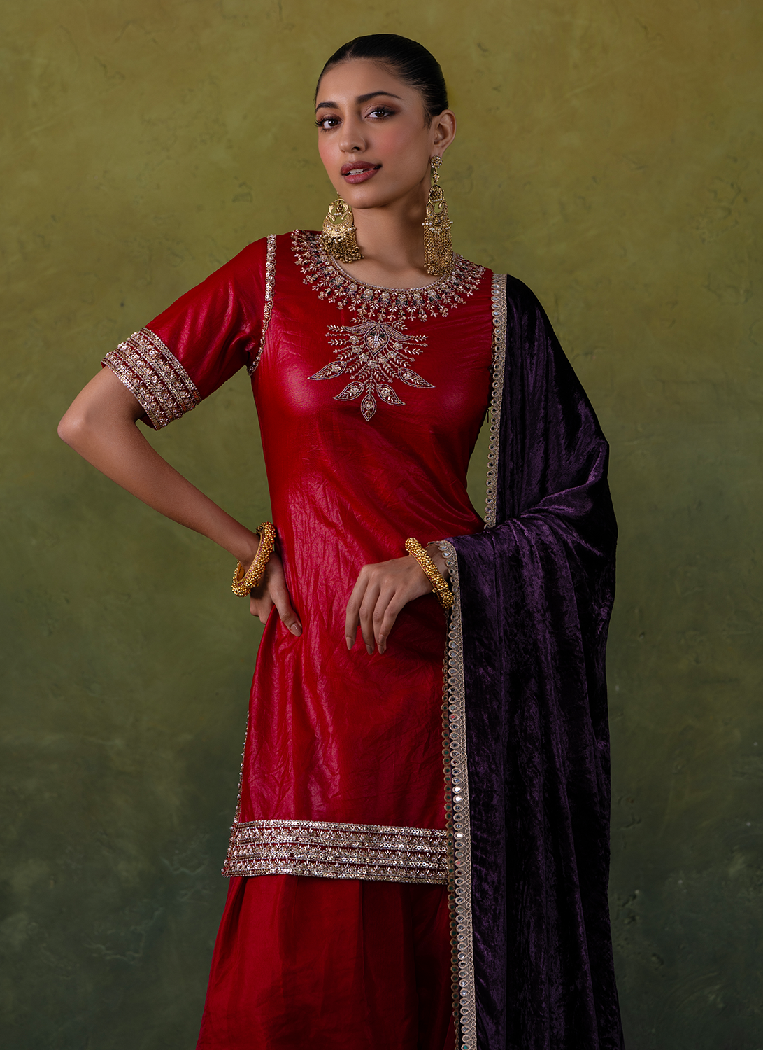 Red Embroidered Silk Salwar Suit