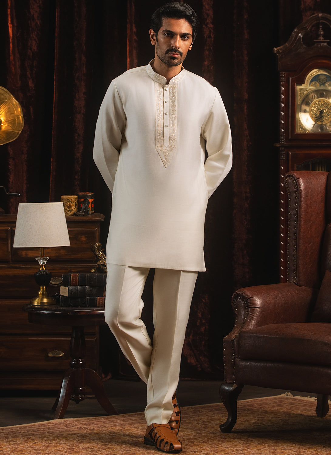Cream Embroidered Kurta Set