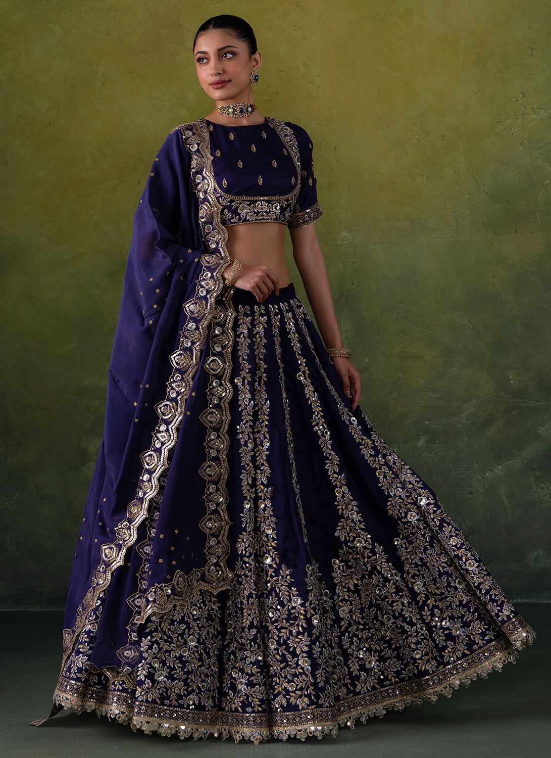 Purple Embroidered Silk Lehenga