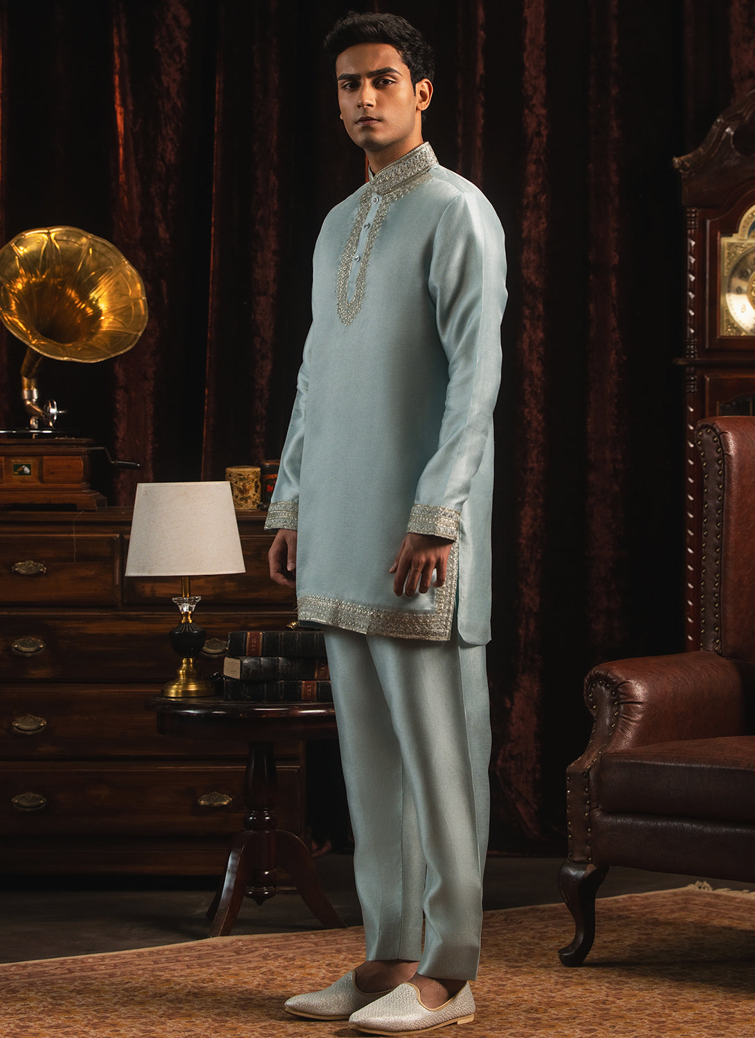 Soft Blue Embroidered Kurta Set
