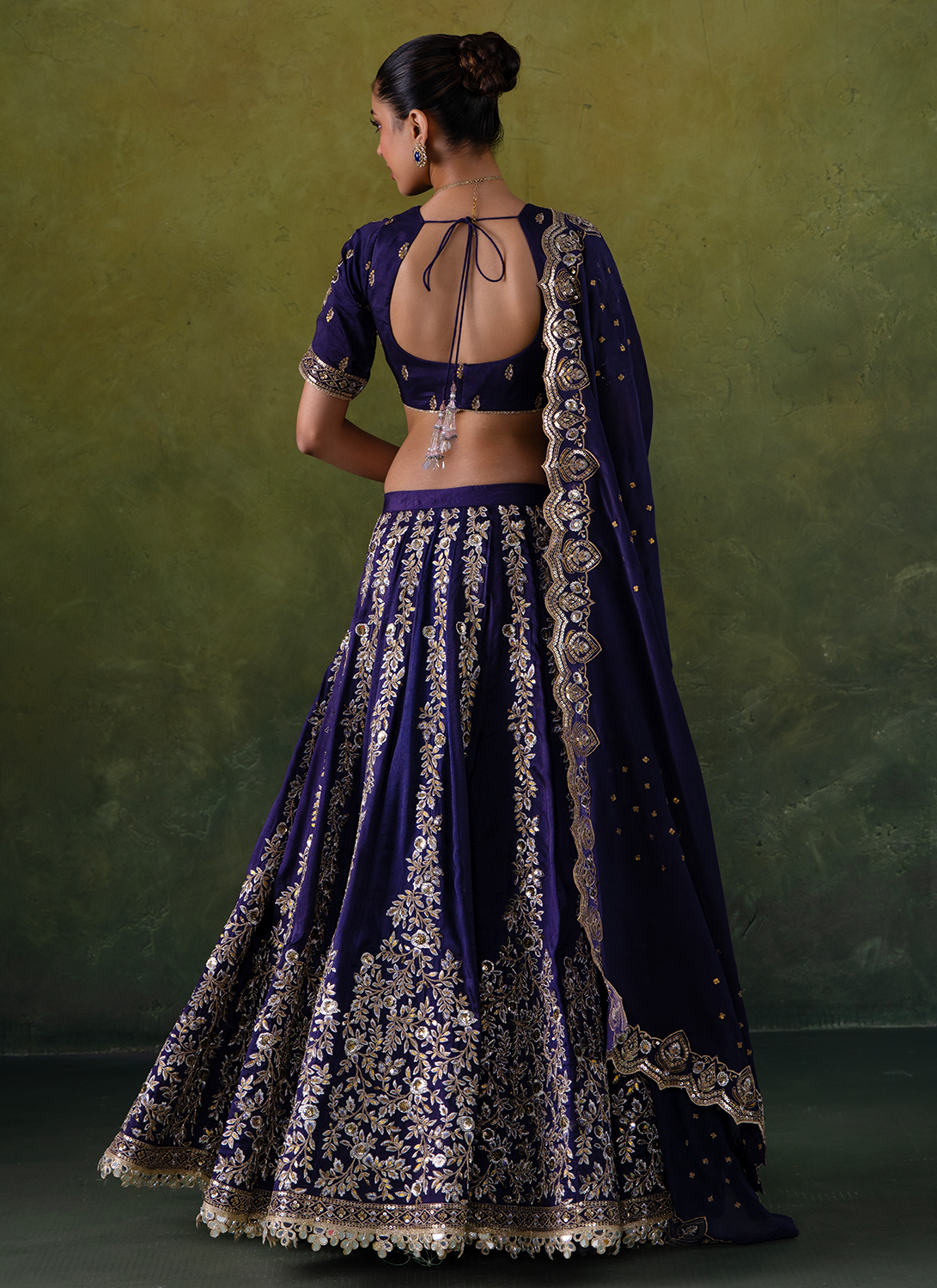 Purple Embroidered Silk Lehenga