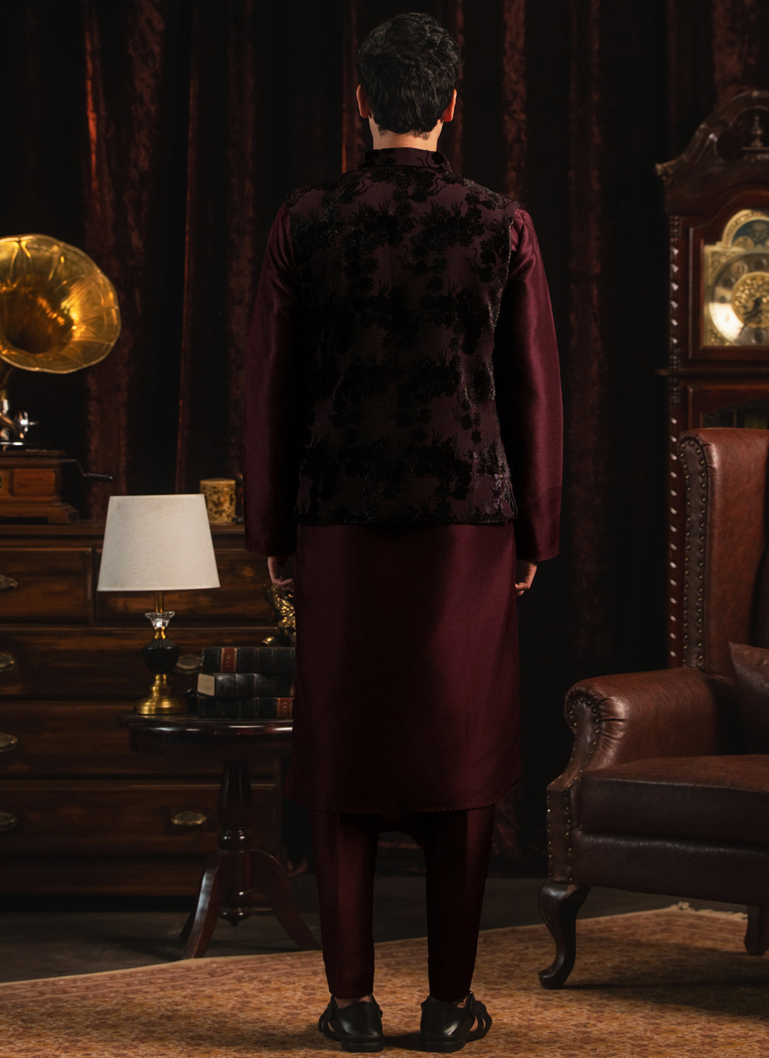 Maroon Silk Nehru Jacket Set