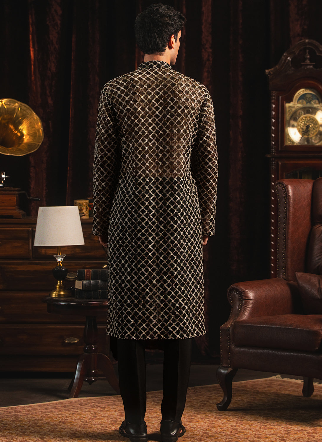 Black Crochet Cotton Kurta Set