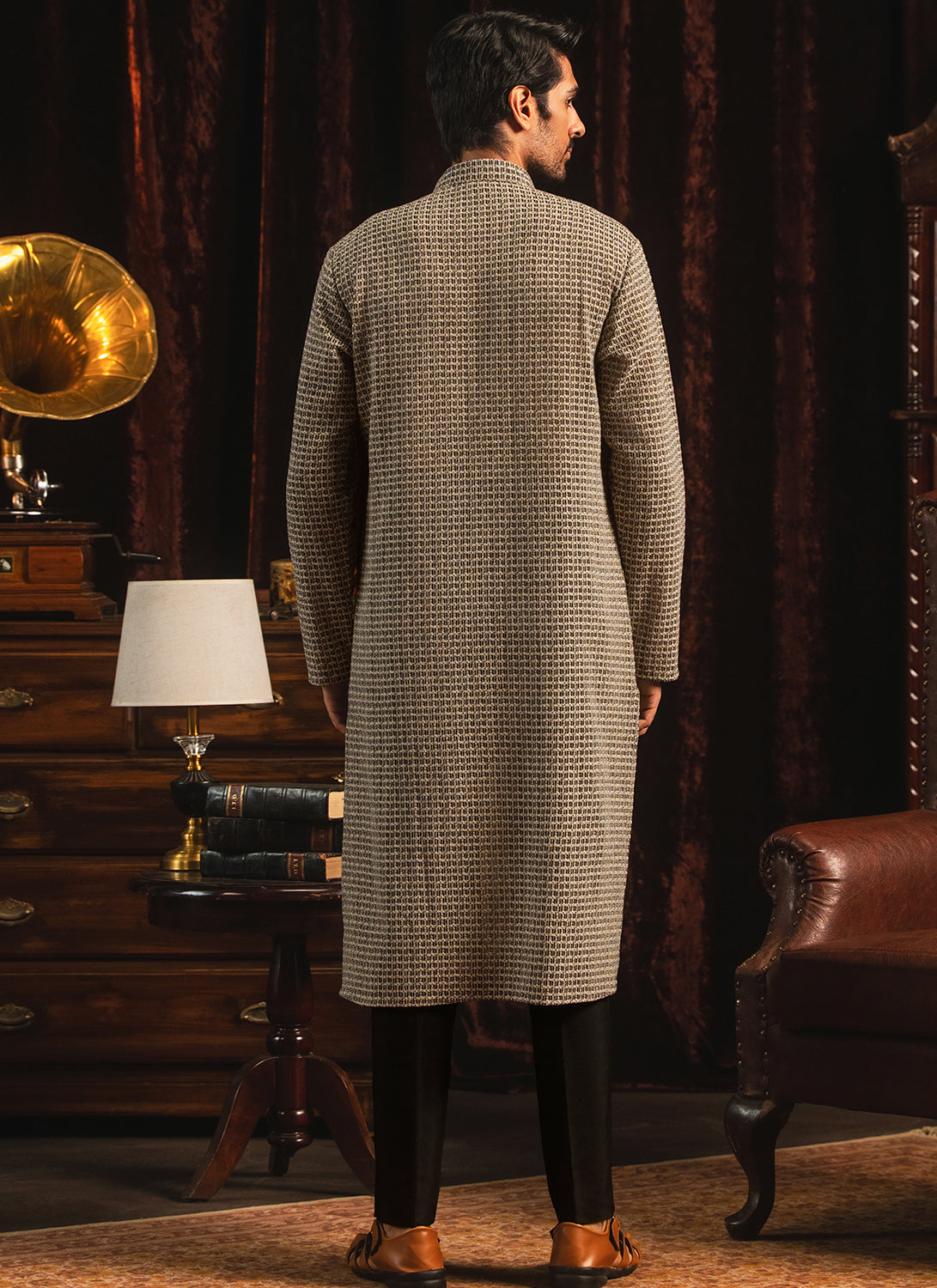 Black Knitted Cotton Kurta Set