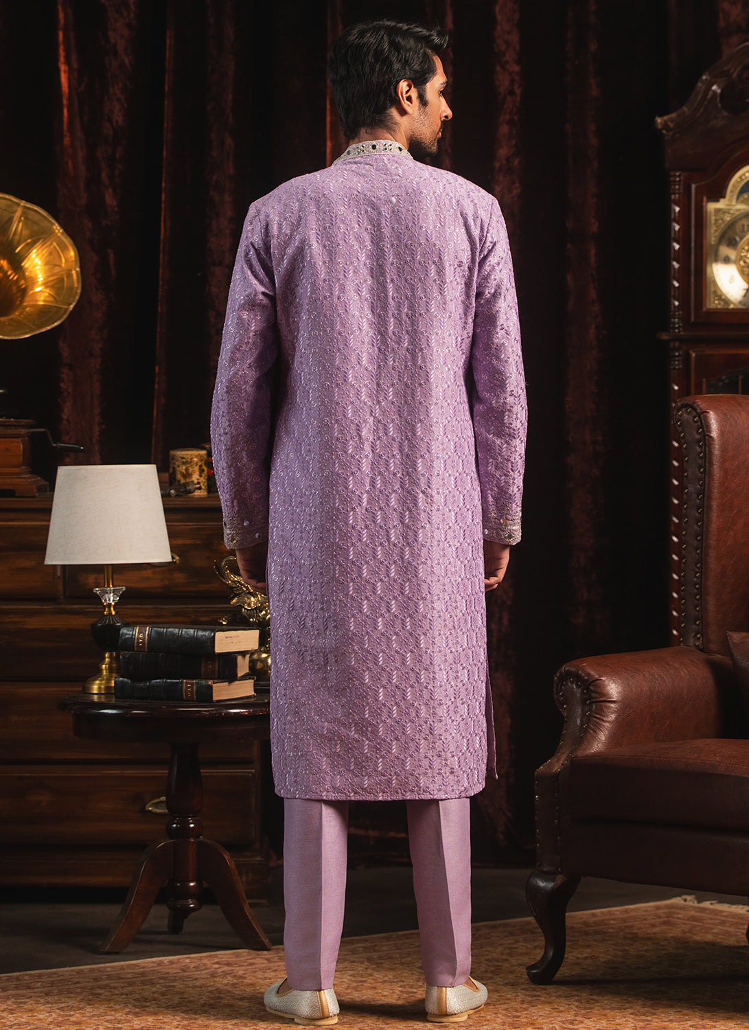 Purple Mirror Embroidered Kurta Set