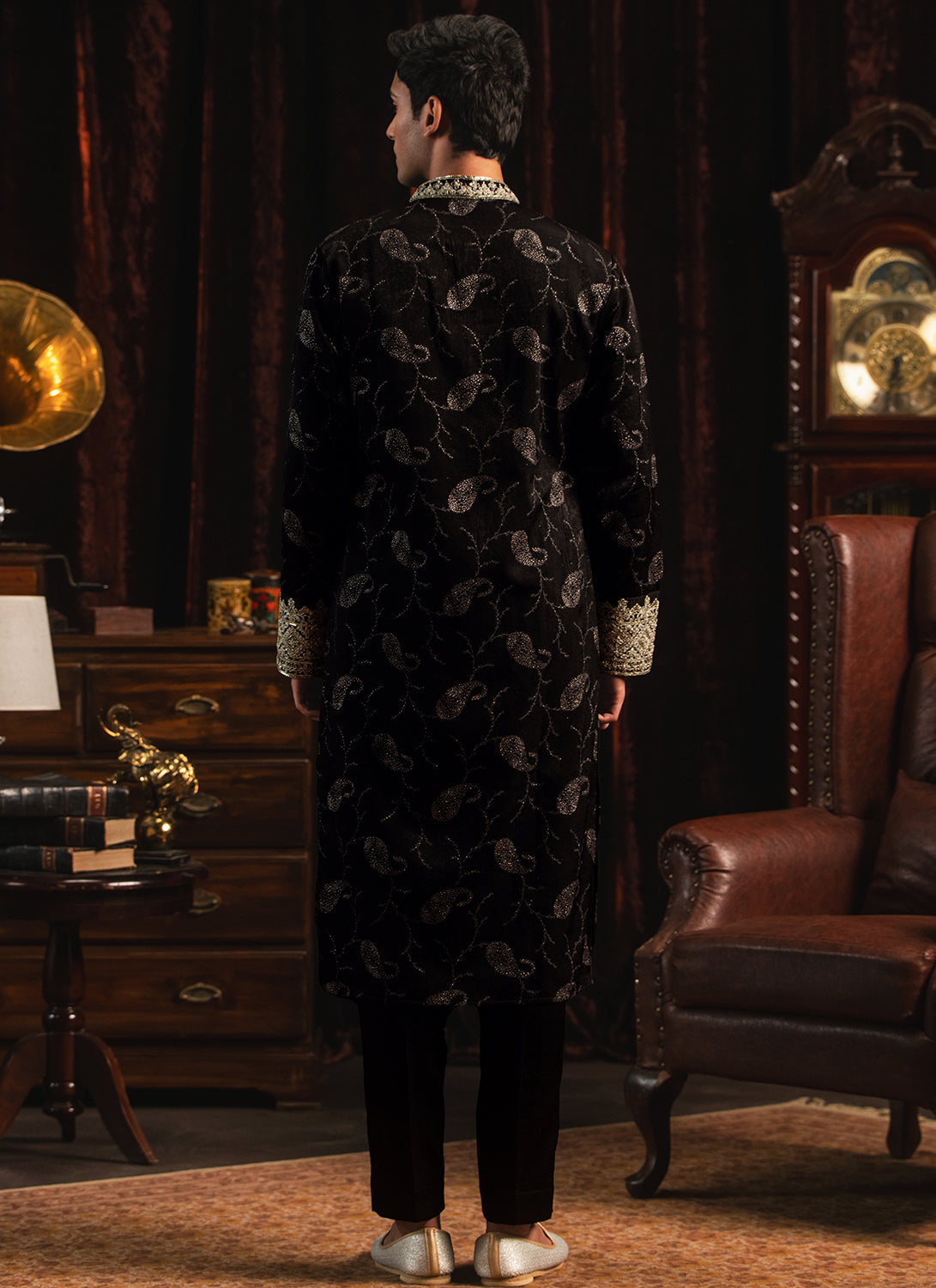 Black Foil Printed Kurta Set