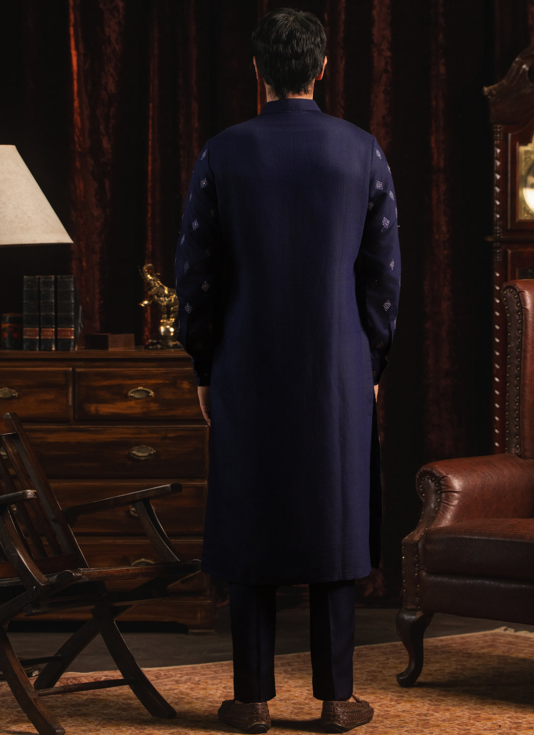 Navy Blue Embroidered Kurta Set