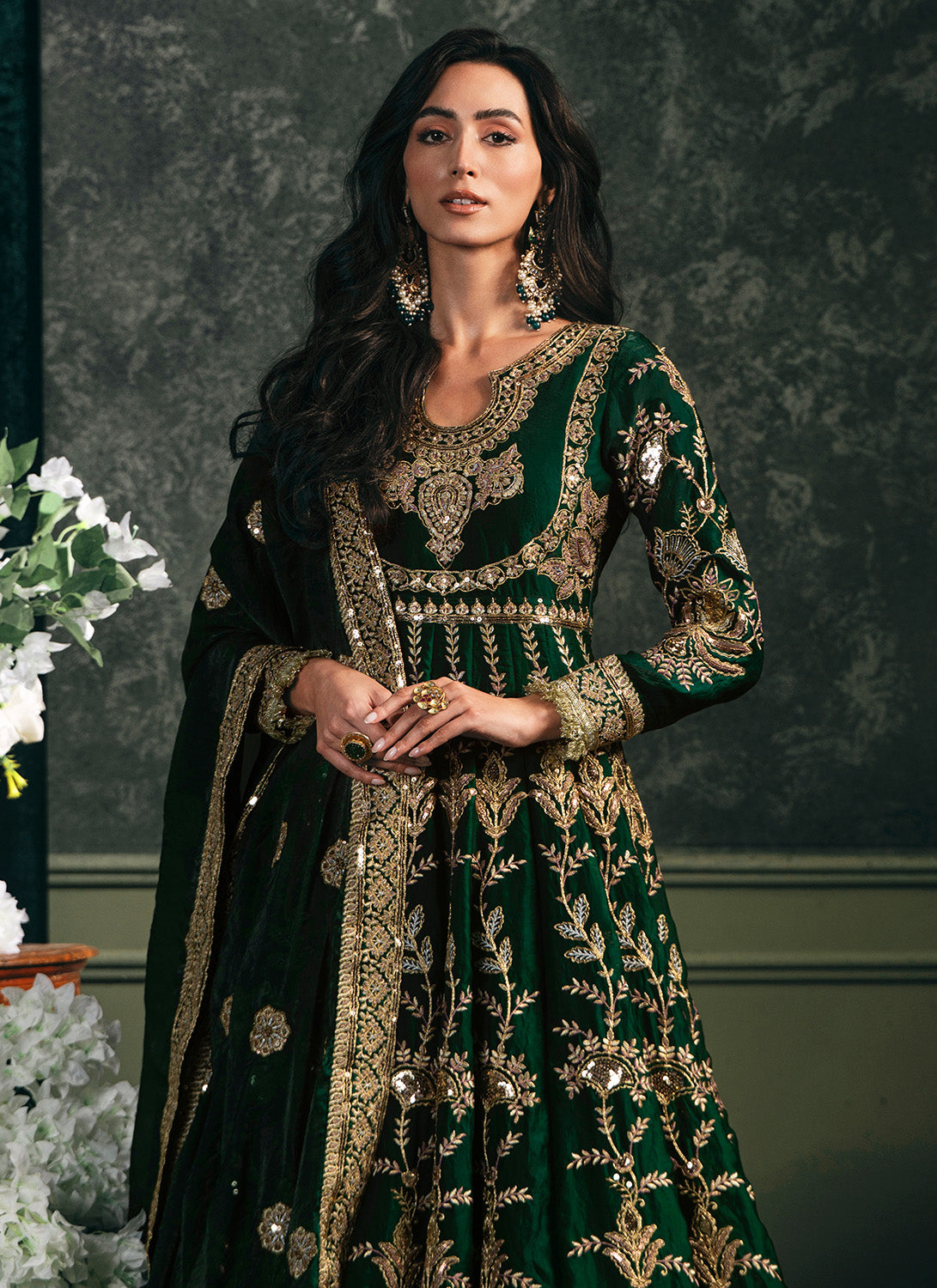 Green Embroidered Silk Anarkali