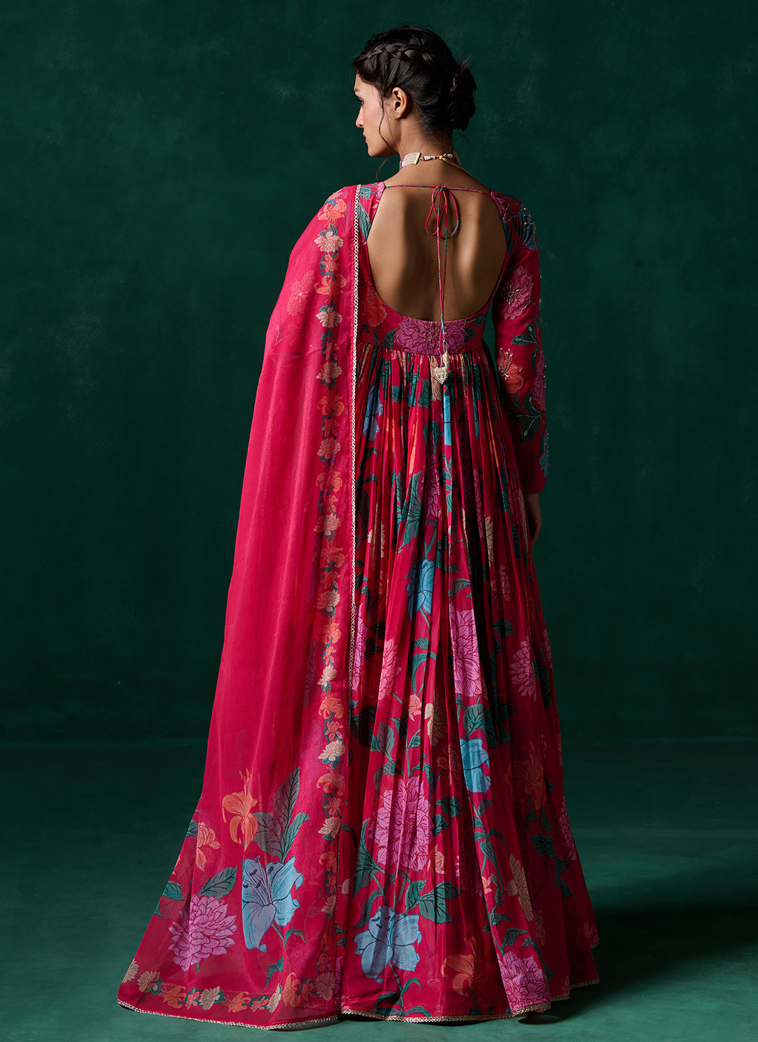 Pink Multicolor Floral Printed Anarkali