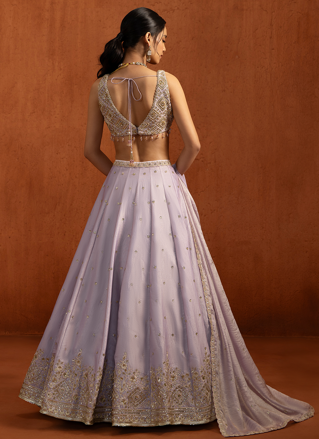Soft Lilac Embroidered Tissue Lehenga