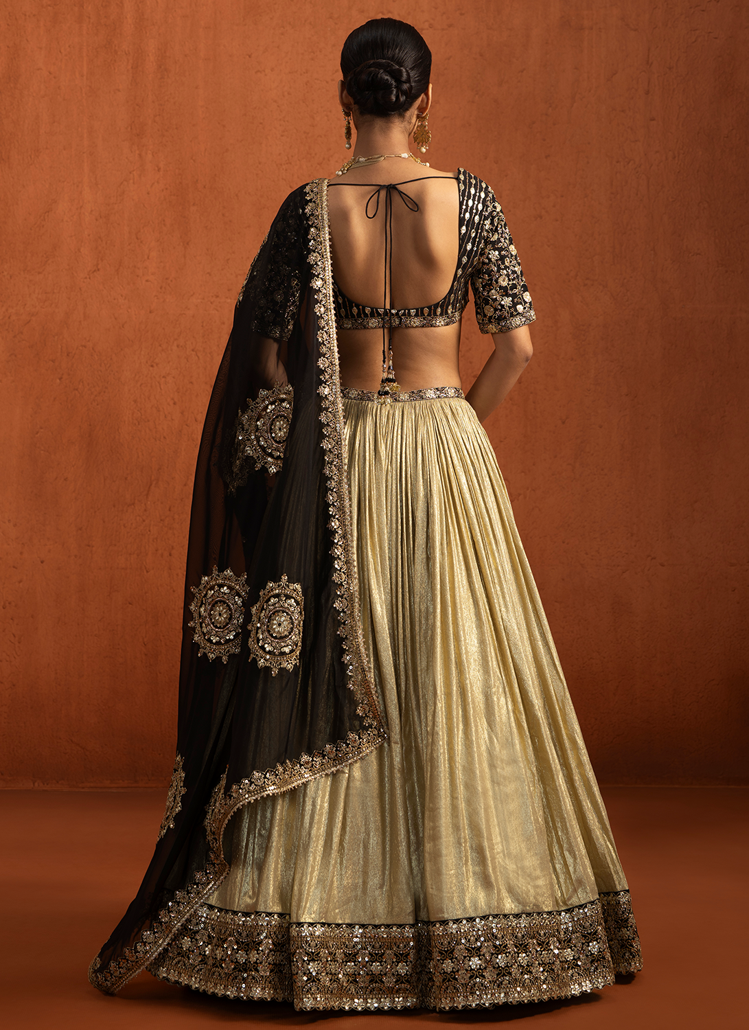 Black and Gold Embroidered Lampi Lehenga