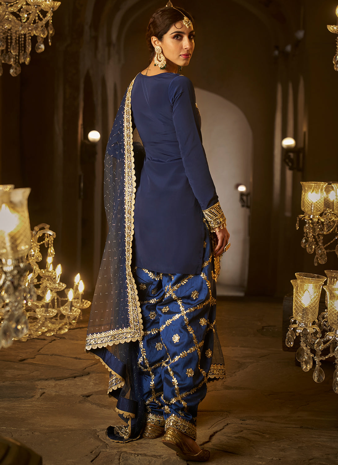 Navy Blue Embroidered Punjabi Suit