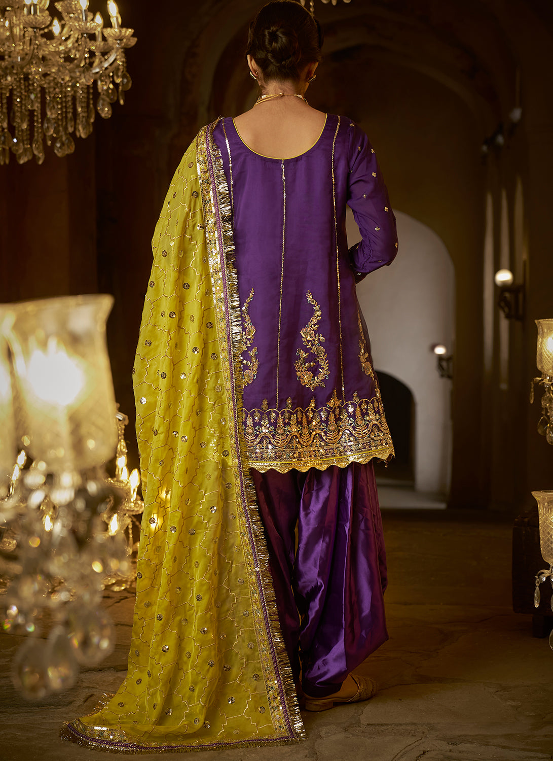 Purple Embroidered Punjabi Suit