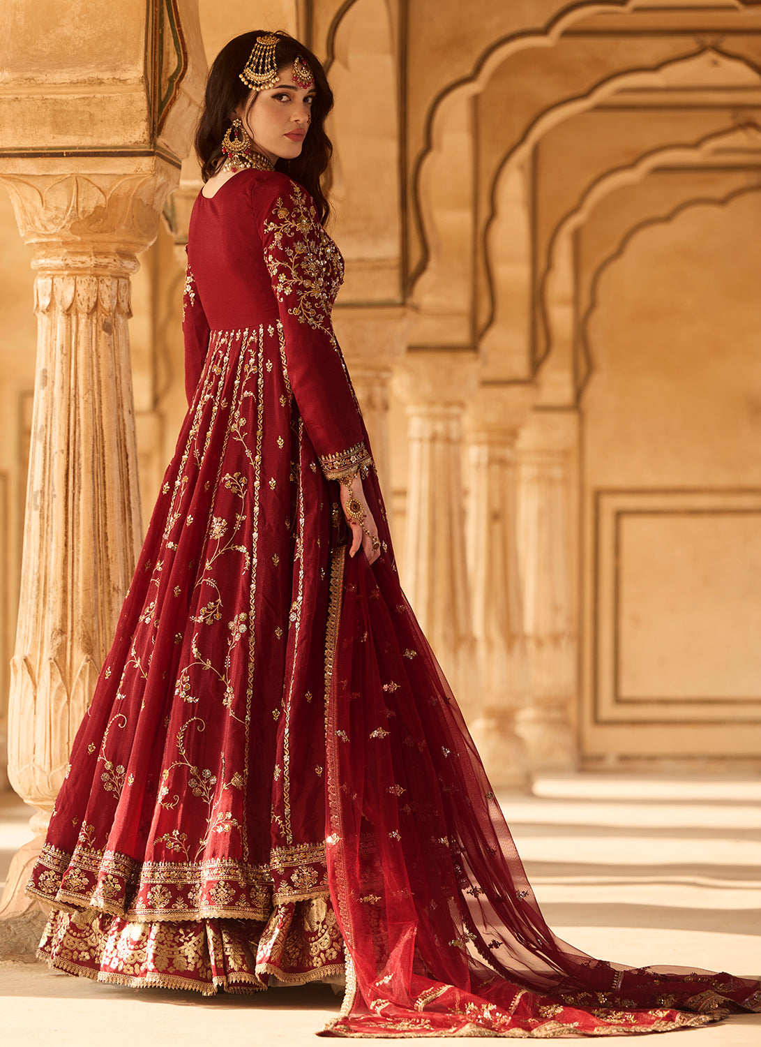 Maroon Embroidered Georgette Anarkali Stye Lehenga