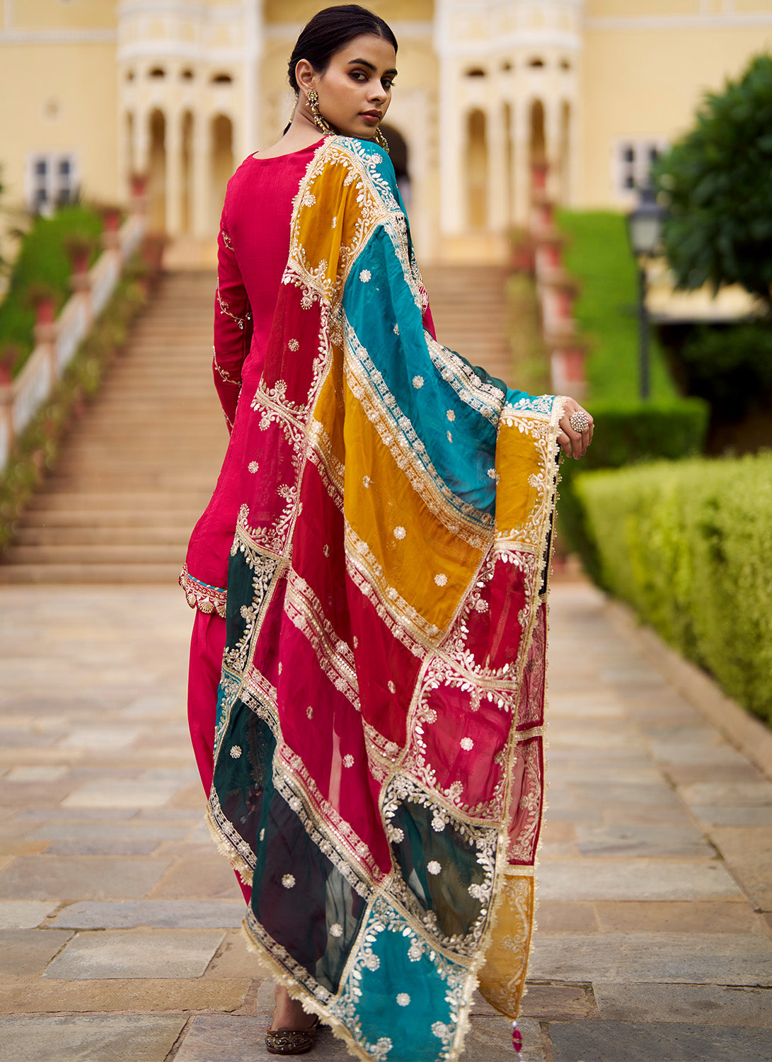Pink Embroidered Viscose Silk Punjabi Suit