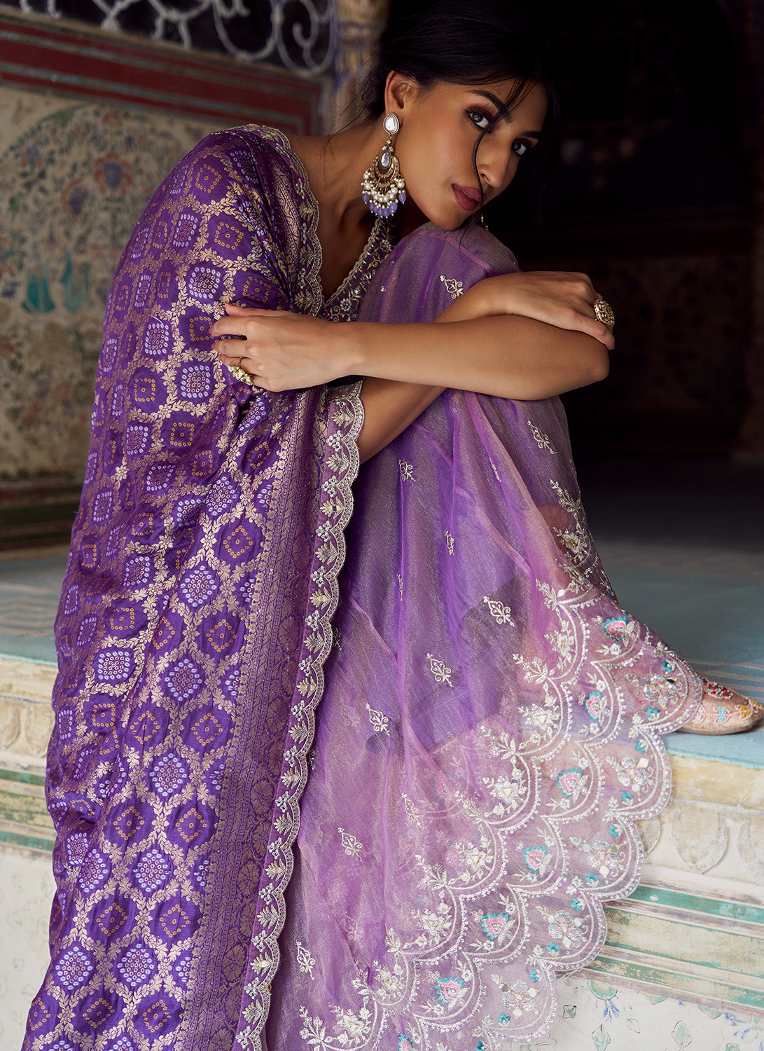 Purple Embroidered Silk Sharara